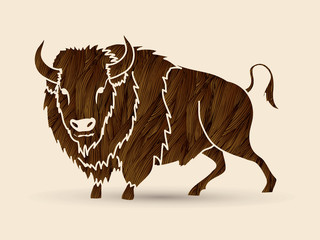Buffalo standing designed using brown grunge brush graphic vector.