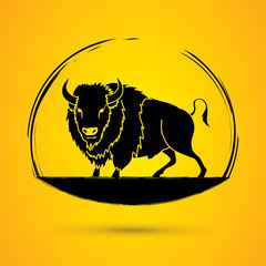 Buffalo standing designed using grunge brush graphic vector.