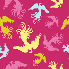 Seamless vector background with decorative birds. Cloth design, wallpaper.
