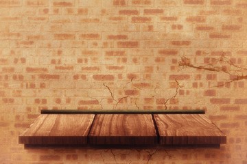 Composite image of wooden shelf