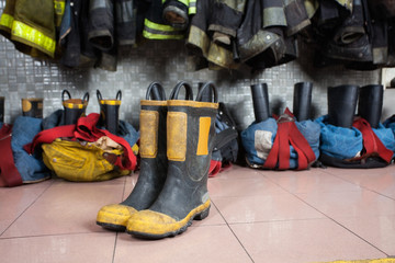 Boots On Floor At Fire Station