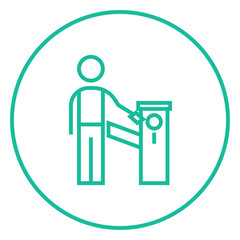 Man at car barrier line icon.