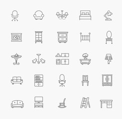 Furniture and home decor icon set. Vector illustration.