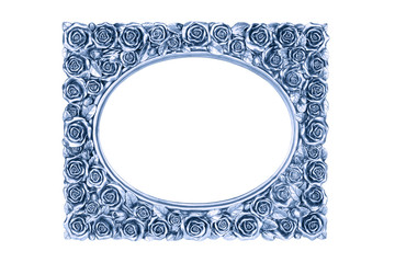 Blue carved picture frame isolated over white with clipping path.