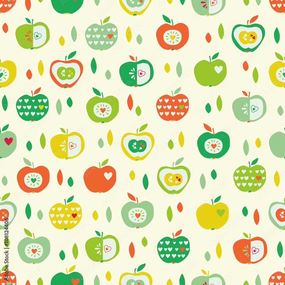 Poster seamless pattern with apples and leaves