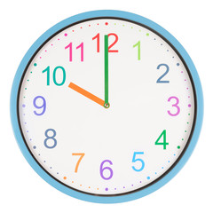 Colorful clock showing ten o'clock