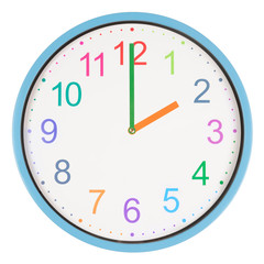 Fototapeta na wymiar Colorful clock showing two o'clock