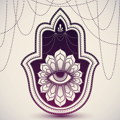 Hamsa, hand of Fatima, vector illustration