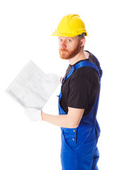 Man builder in the uniform, isolated