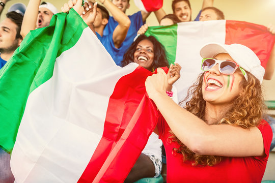 Group of Italian Supporters at the Stadium, Soccer Championship