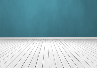 3D white timber floor and turquoise wall