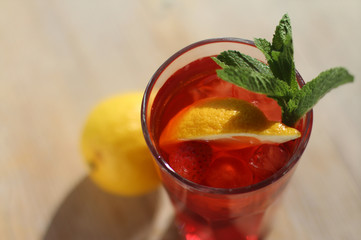 Fresh juice with lemon and strawberys