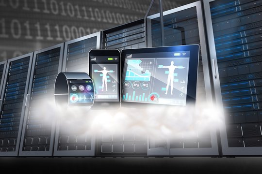 Composite image of futuristic black wrist watch with tablet