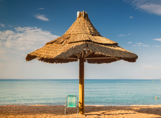 Sandy beach of Eilat - famous resort located at the Red Sea, Israel 