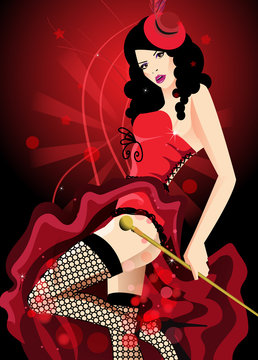 Cabaret dancer in a red corset.