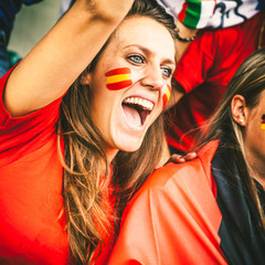 Spanish Young Woman Cheering at the Stadium