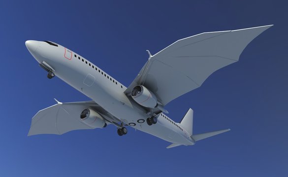 3D illustration of airplane with bat wings concept 