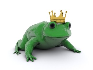 3D illustration of Frog prince with gold crown