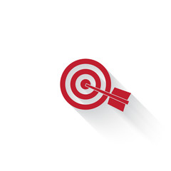 Flat red Target web icon with long drop shadow on white