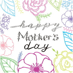 The composition of a happy Mother's Day with anemones, roses and leaves. Vintage wreath with hand calligraphy.