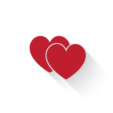Flat red Love Sign web icon with long drop shadow on white