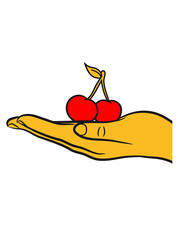2 cherry leaf delicious design show hand hold