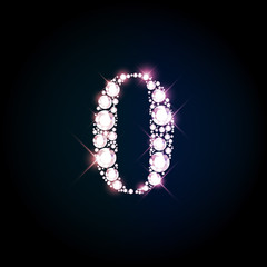 Sparkling diamond gemstone letter number Zero 0