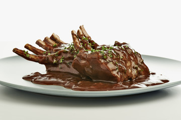 close-up of juice roasted lamb chops