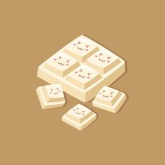 Obraz premium White Milk Chocolate Bar Mascot with Cute and Happy Face on Each Pieces