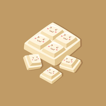 White Milk Chocolate Bar Mascot with Cute and Happy Face on Each Pieces