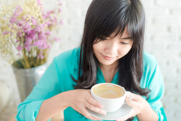 Beautiful sexy asian woman with coffee