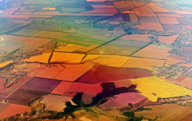 Aerial view over agricultural fields in Greece