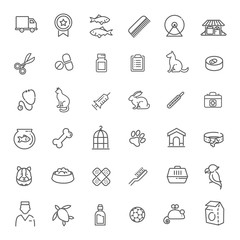 Fototapeta premium Outline web icon set - pet, vet, pet shop, types of pets