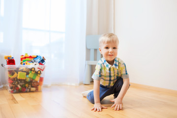 happy little baby boy at home