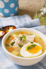 Chicken soup. Food photography.
