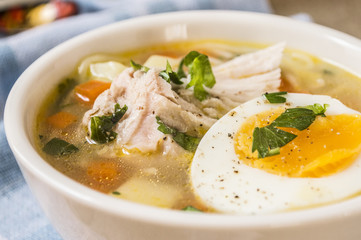 Chicken soup. Food photography.