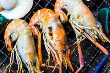 Grilled seafood shell and shrimps