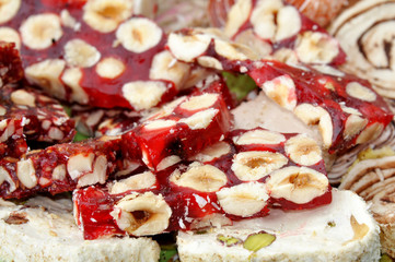 Colorful Turkish delights with nuts and chocolate 