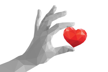 polygonal hand fingers divorced monochrome holding red heart