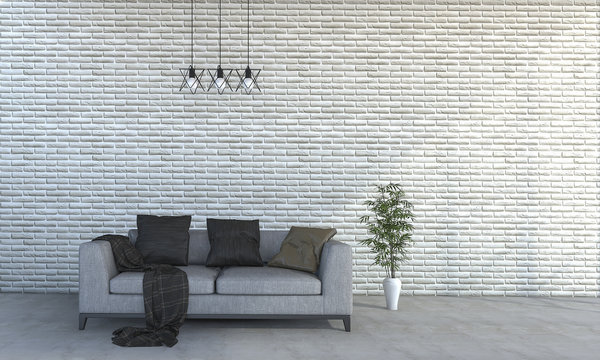 3d rendering minimal style brick wall with beautiful sofa