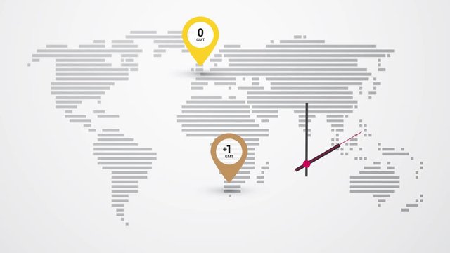 map of world time zones and clock