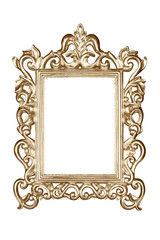Gold carved picture frame isolated over white with clipping path.