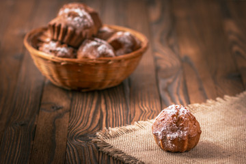 Cupcakes in a wicker breadbaskets
