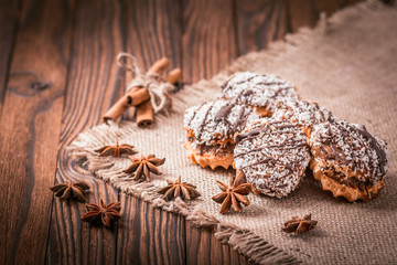 cookies, cinnamon and star anise on a napkin