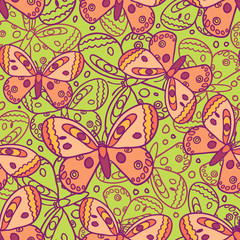 Beautiful Butterfly Green Seamless Pattern