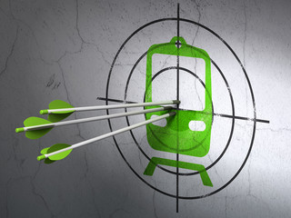 Tourism concept: arrows in Train target on wall background © Maksim Kabakou