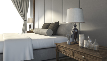 3d rendering soft bed in clean bedroom