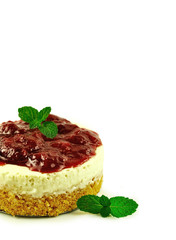 Strawberries cheese cakes close up isolated on white background.