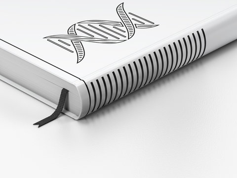 Science concept: closed book, DNA on white background