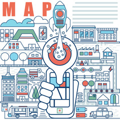 Illustration of vector modern line flat design composition and infographics elements concept of Local Map Navigation